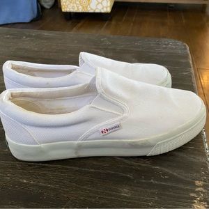 Worn once Superga white canvas slip on platform sneakers